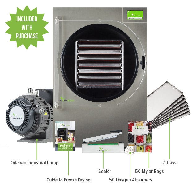 Harvest Right - X-LARGE Home Pro Freeze Dryer - Stainless Steel W/ MYLAR STARTER KIT Included with Oil-Free Pump