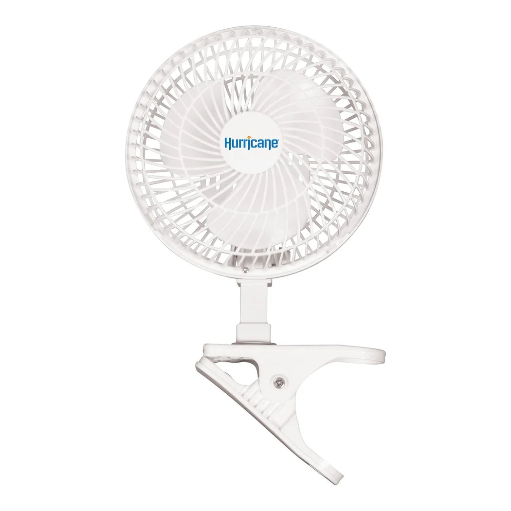 Hurricane Classic 6 inch clip fan, white, with spring clamp and 2-speed control