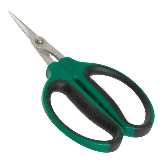 Bonsai shears shown open, blade detail