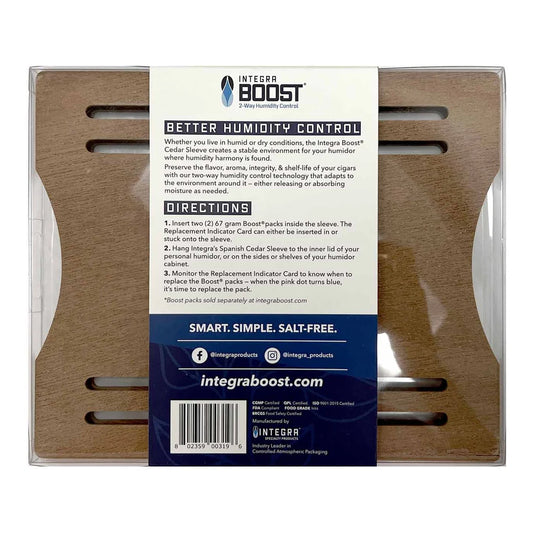 Integra Boost Cedar Sleeve back panel with directions for use