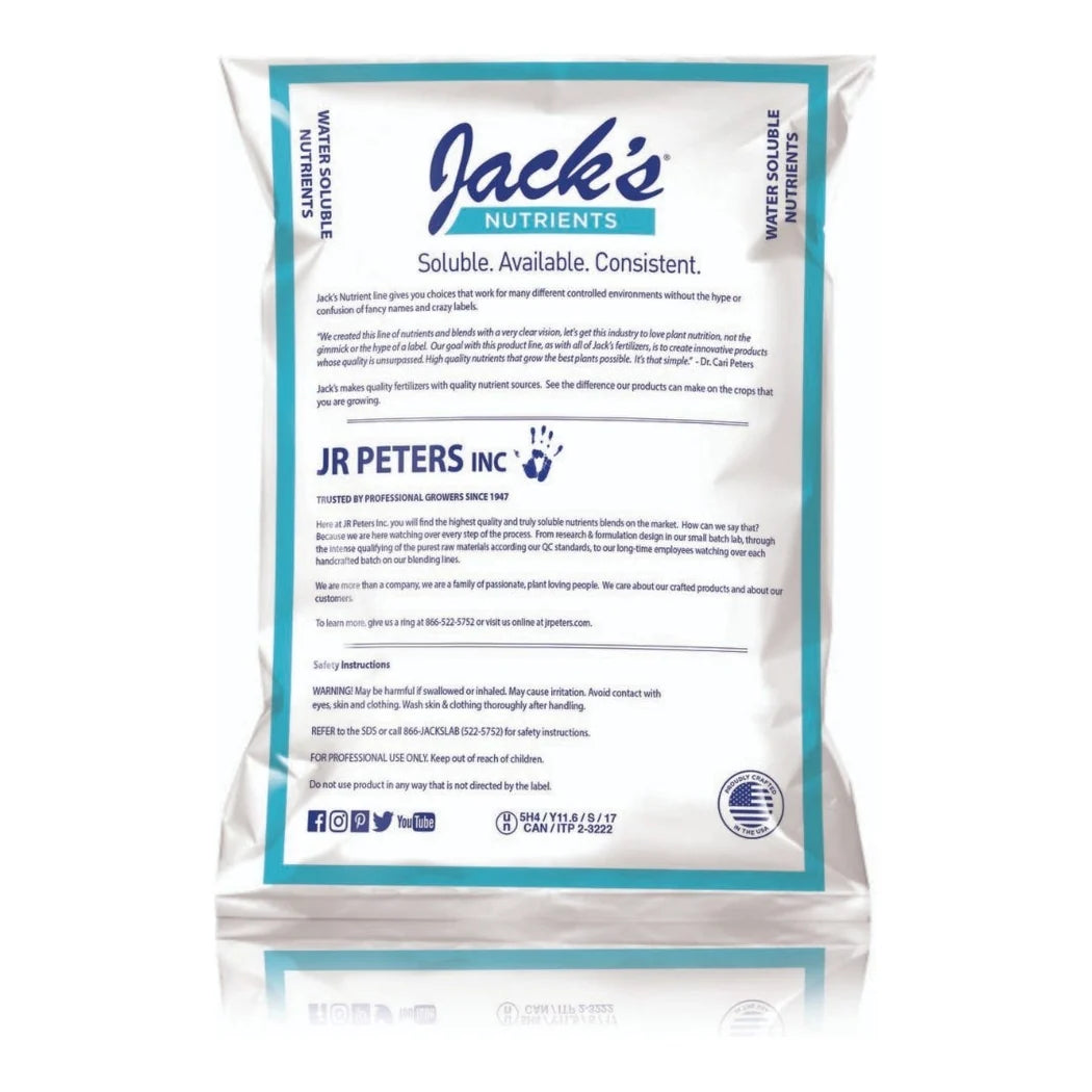 JACKS NUTRIENTS (JR Peters) 10-30-20 Bloom Feed 25LB Bag 79060 - bag, reverse