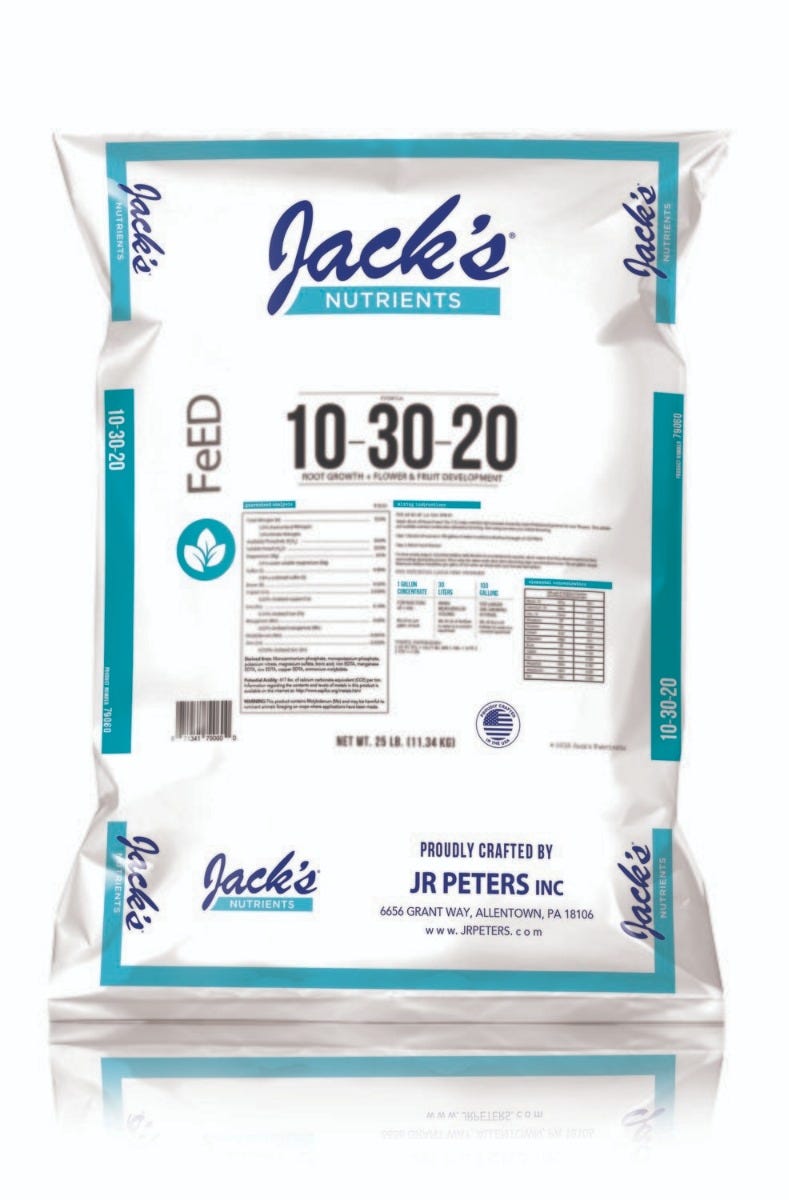 peters plant fertilizer Jack's Nutrients FeED 10-30-20 Bloom 25LB