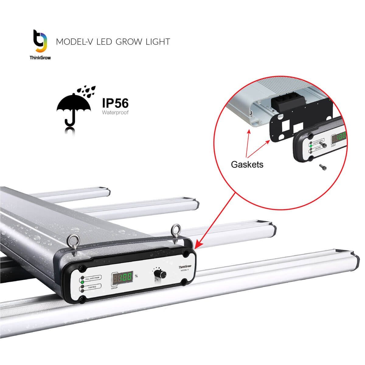 ThinkGrow Model-V 350W Horticulture LED Grow Light - 100-277 V IP56 Waterproof gaskets