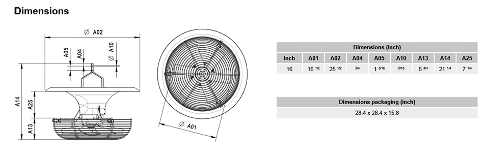 Vostermans V-Flo Fan Dimensions diagram