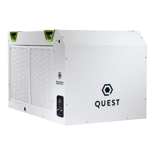 Quest 205 dehumidifier showing the filter end and control panel