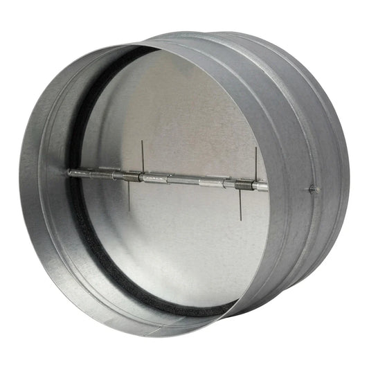 Ruck 14 inch backdraft shutter, spring side view of the aluminium flap assembly