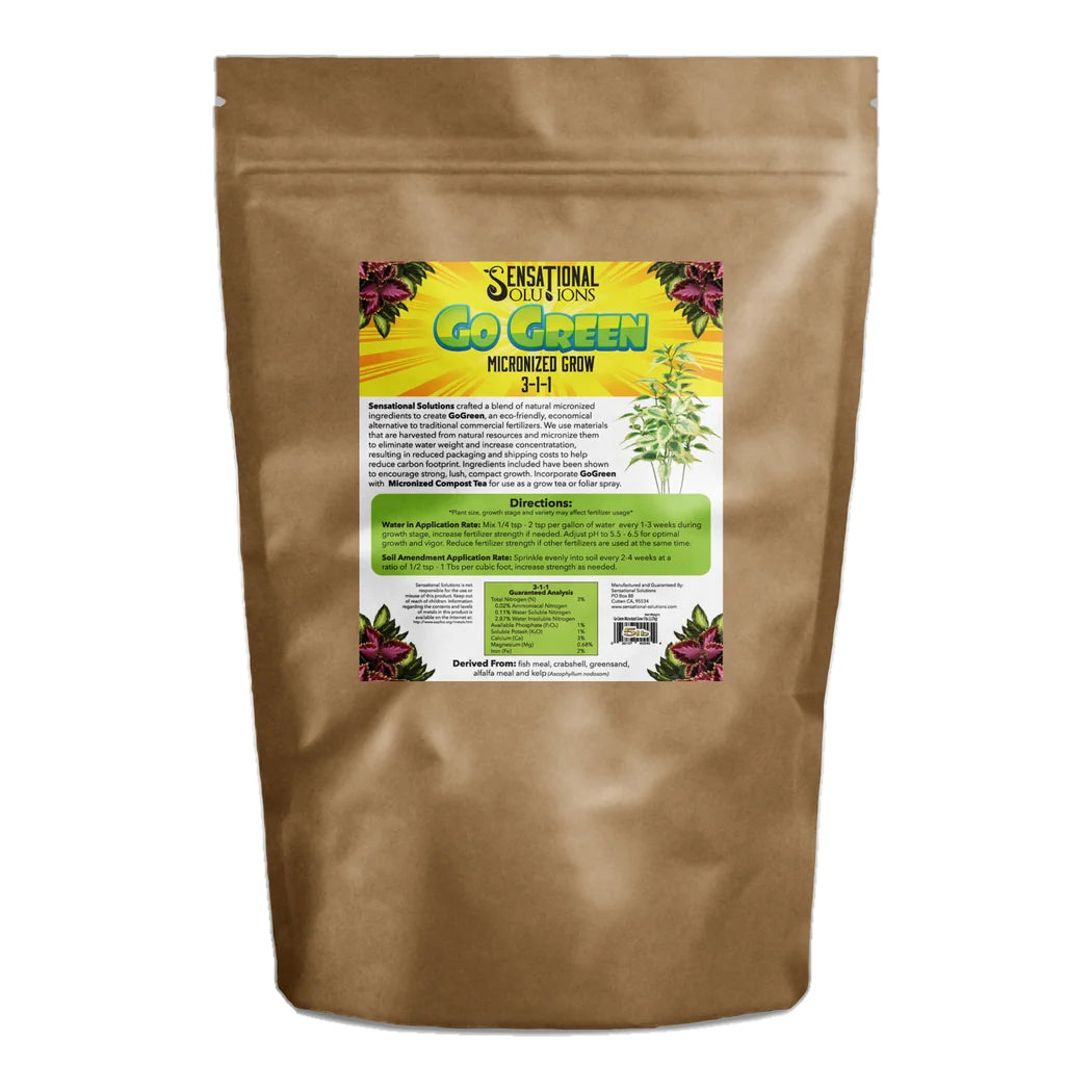 Sensational Solutions Go Green Grow 3-1-1 micronized grow fertilizer, 5 lb kraft pouch
