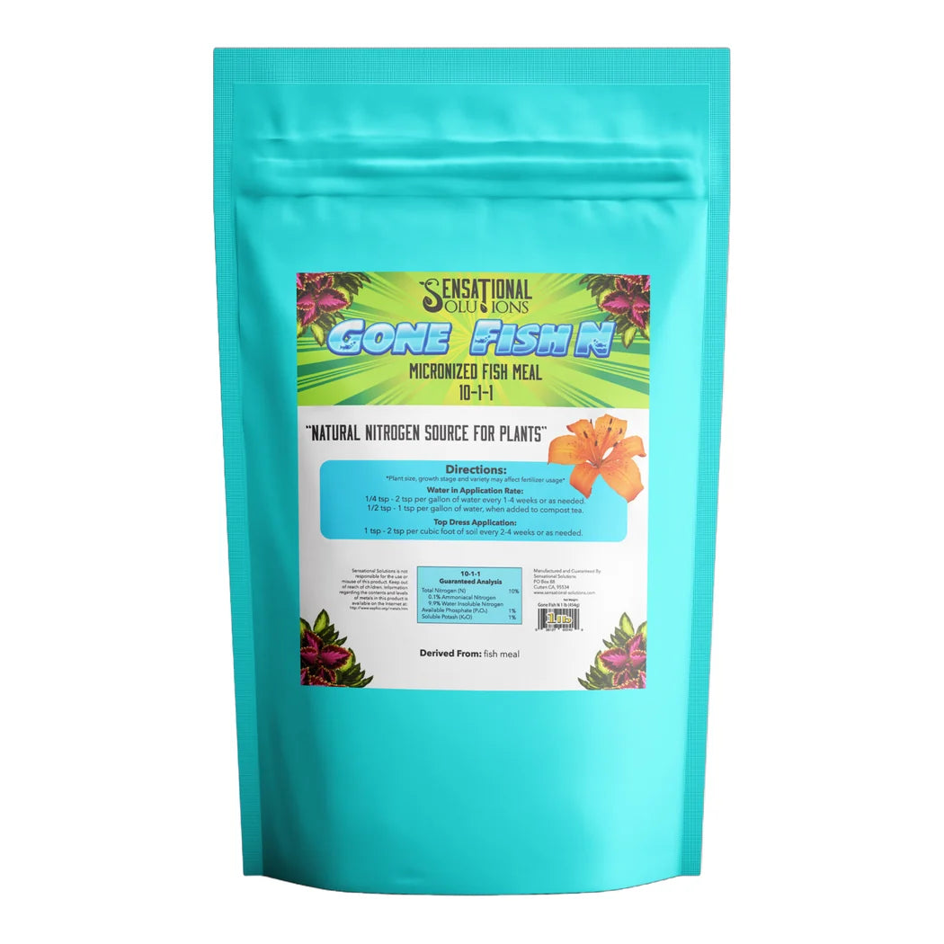Sensational Solutions Gone Fish N 10-1-1 micronized fish meal nitrogen source, 1 lb teal pouch