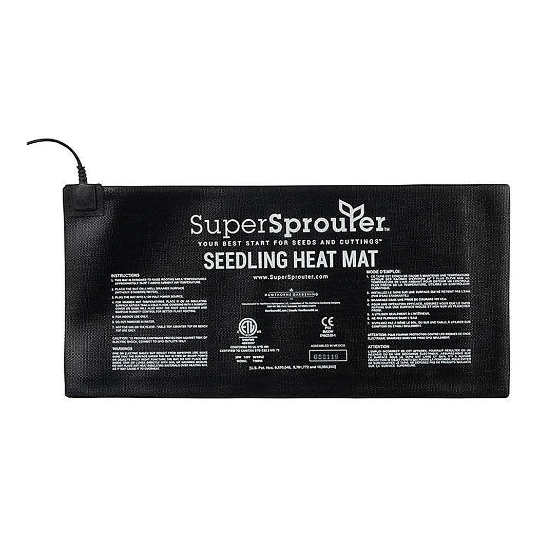 Super Sprouter seedling heat mat, single tray size, black waterproof mat with power cord