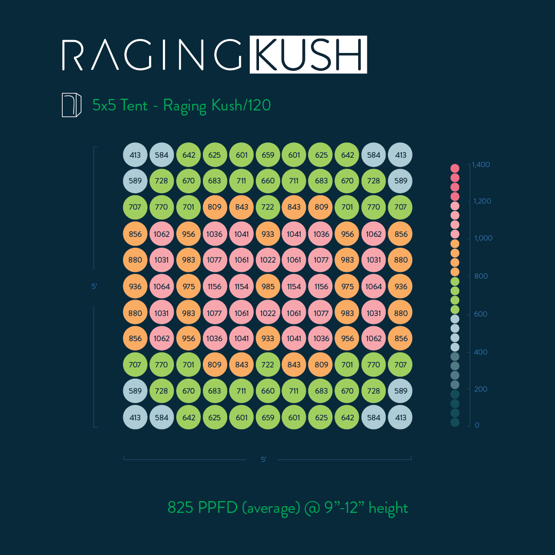 Kush PAR Map - 5x5 Tent
