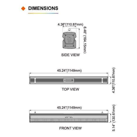 ThinkGrow Model-I LED Grow Light 347-480V Dimensions