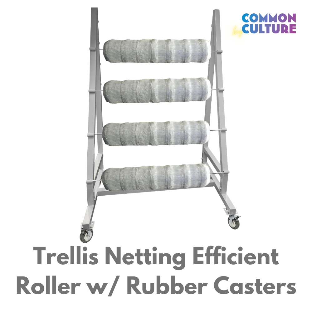 Trellis Slayer 9000 Trellis Netting Efficient Roller Coated in White Primer w/ 6" Rubber Casters - 4 Rolls Capacity - by Common Culture Main Image