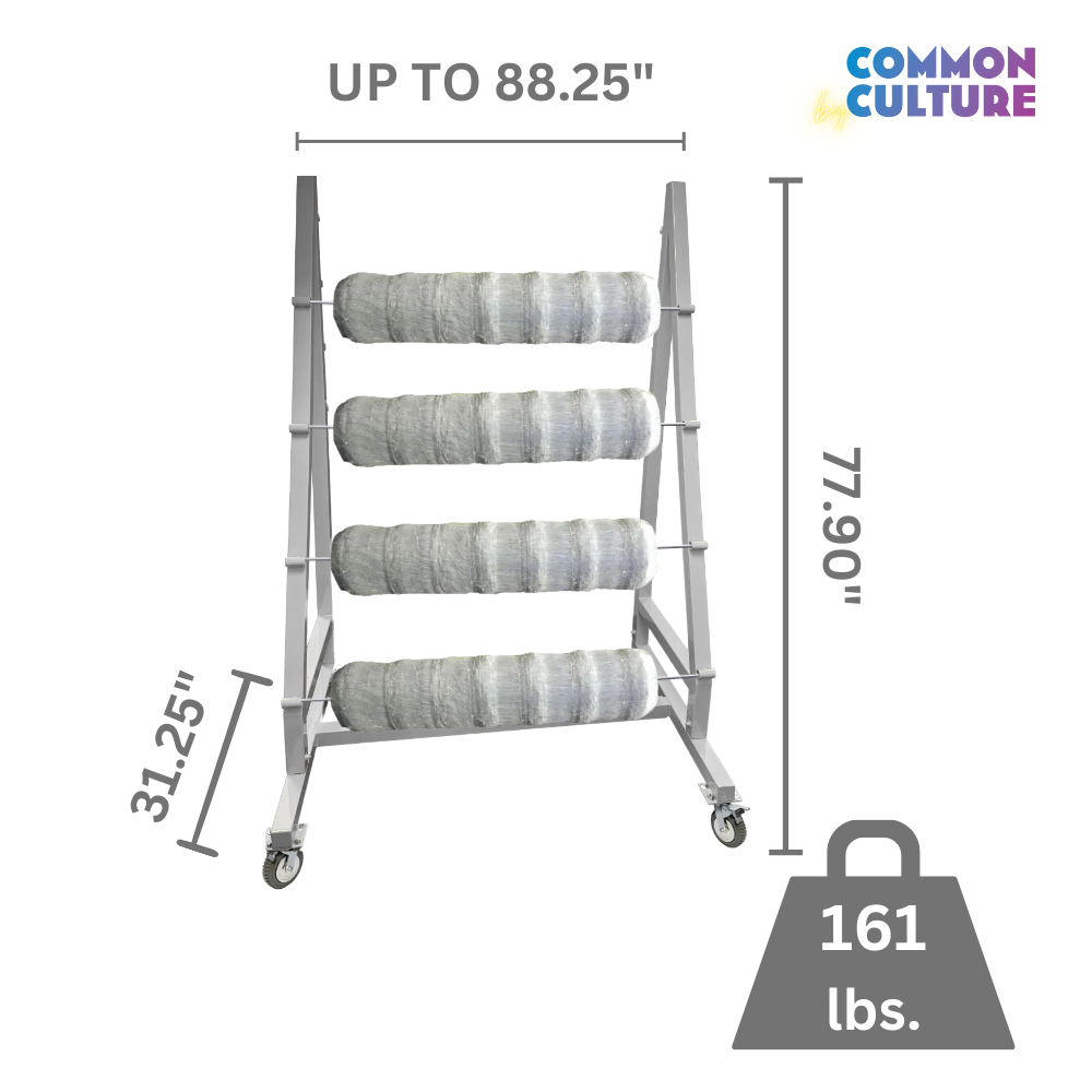 Trellis Slayer 9000 Trellis Netting Efficient Roller White Powder Coated w/ 6" Rubber Casters - 4 Rolls Capacity - by Common Culture with Trellis