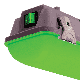 Growlite Soft Green 20W LED Vaportight Work Light/Egress Light - 120-277VAC W/ Battery Backup Close Up