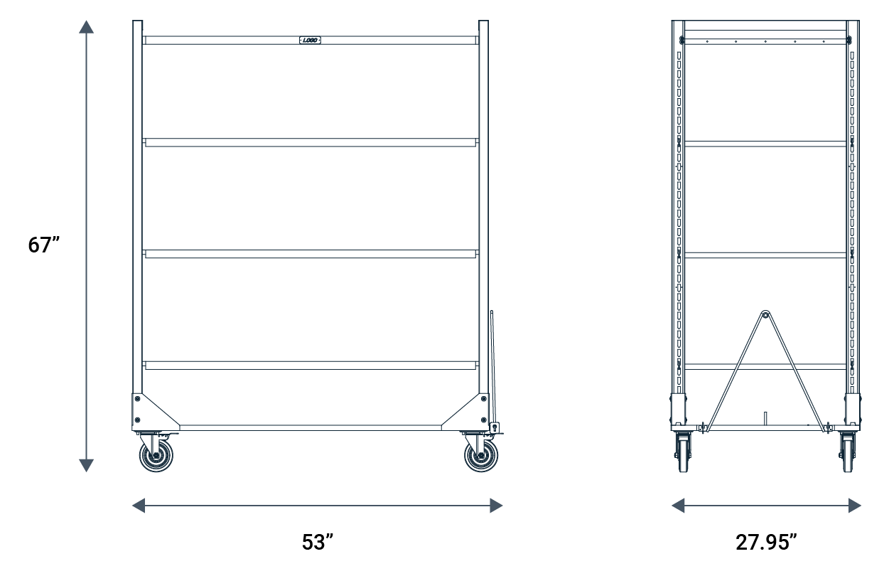 Wachsen Cloning Cart 4 Level Galvanized Steel Powder Coated White (w/o ABS trays) Dimensions