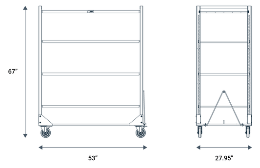 Wachsen Cloning Cart 4 Level Galvanized Steel Powder Coated White (w/o ABS trays) Dimensions