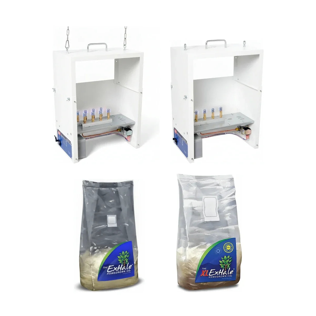CO2 generators: Autopilot 8 burner LP and 4 burner NG CO2 burners, ExHale Original and XL homegrown CO2 bags