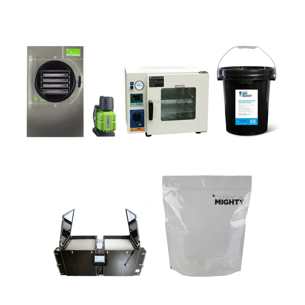 Post harvest drying gear: Harvest Right freeze dryer, vacuum oven, Integra Dry Bucket, Auto Cure and Dry and Mighty bag