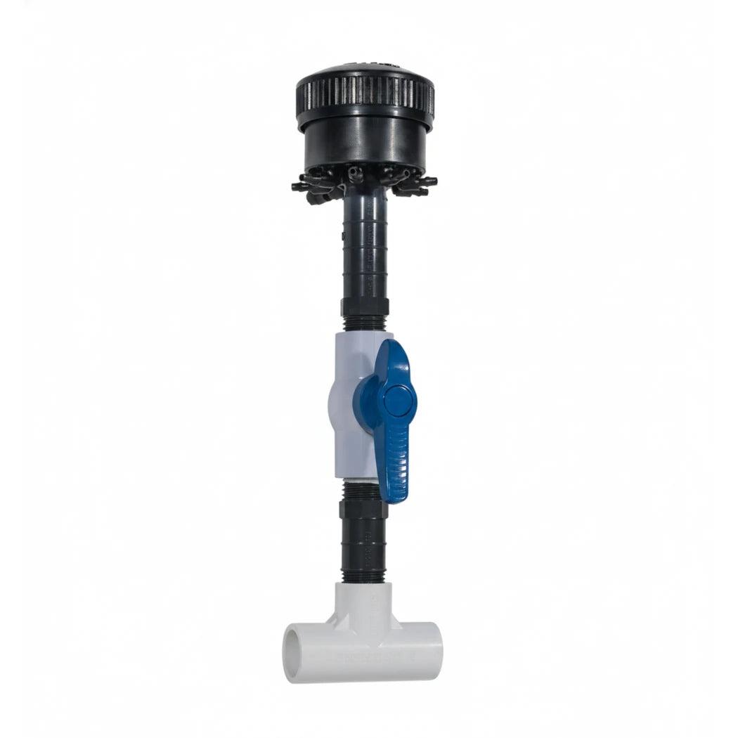 JAIN Irrigation 3/4" x 8" tall - Riser / ball valve assembly for Octa Bubblers pictured with Octa Bubbler 10gh
