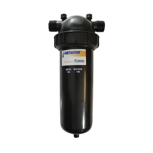 Netafim 1 inch manual disc filter, 140 mesh, black polymer body