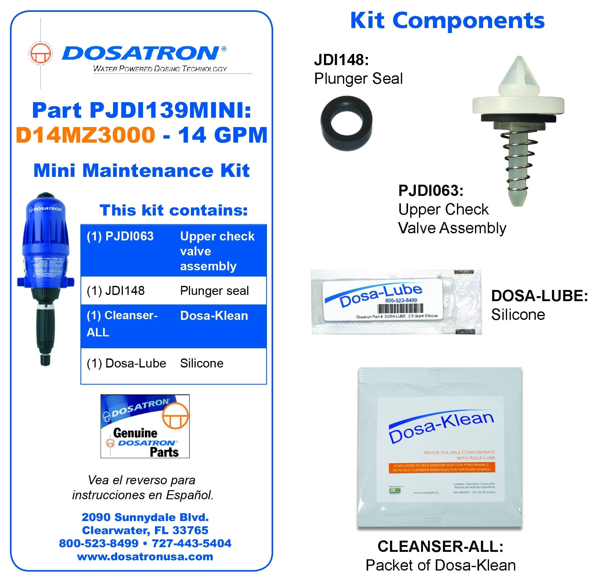Dosatron Mini Seal Kit for Water Powered Doser 14 GPM 1:3000 to 1:333