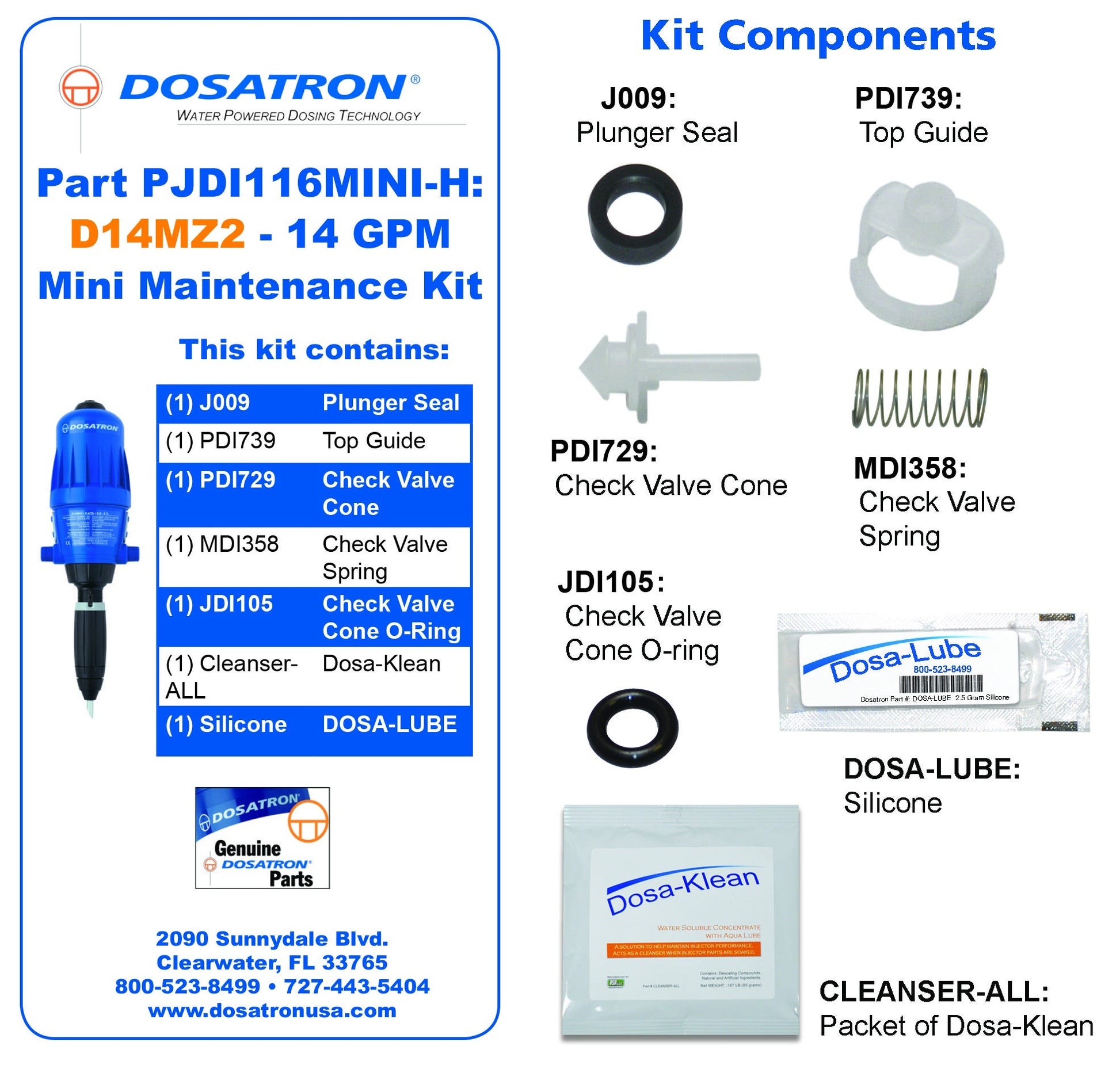 Dosatron Mini Seal Kit for D14MZ2 - 14 GPM