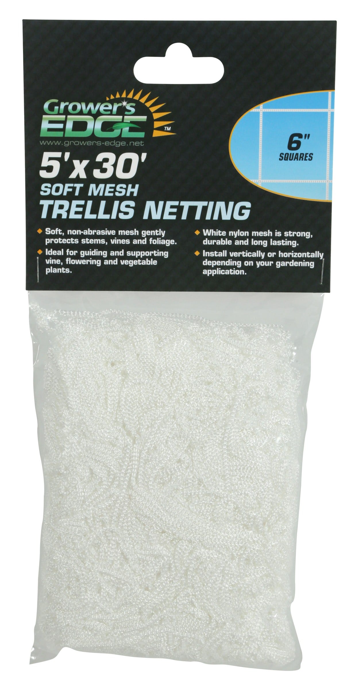 Grower's Edge Soft Mesh Trellis Netting 5 ft x 30 ft w/ 6 in Squares