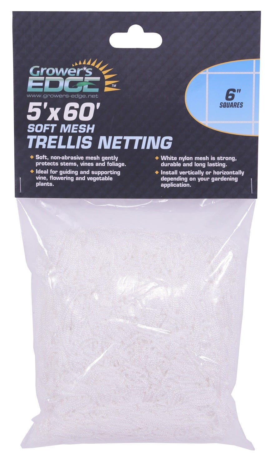 Grower's Edge Soft Mesh Trellis Netting 5 ft x 60 ft w/ 6 in Squares