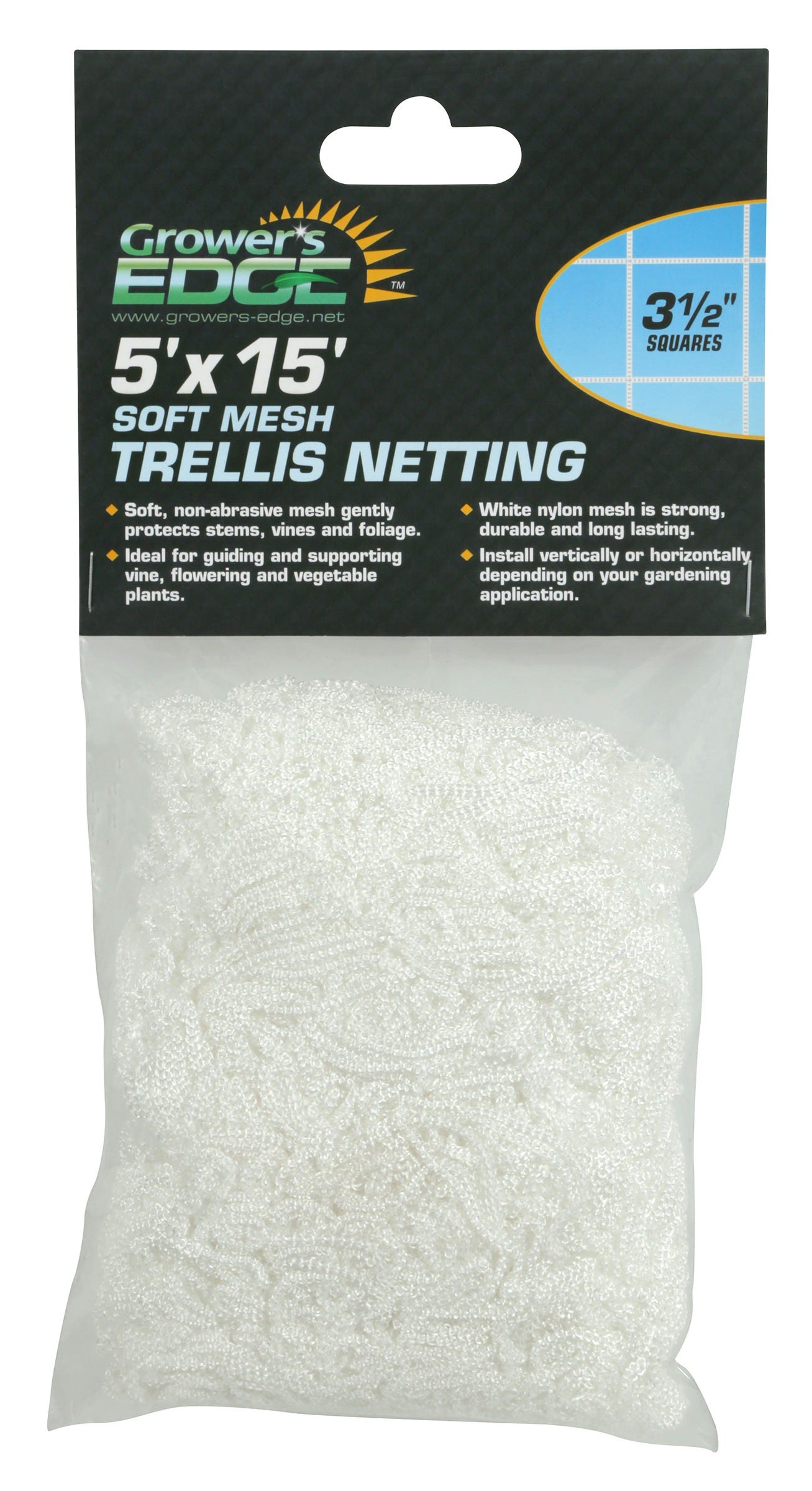 Grower's Edge Soft Mesh Trellis Netting 5 ft x 15 ft w/ 3.5 in Squares