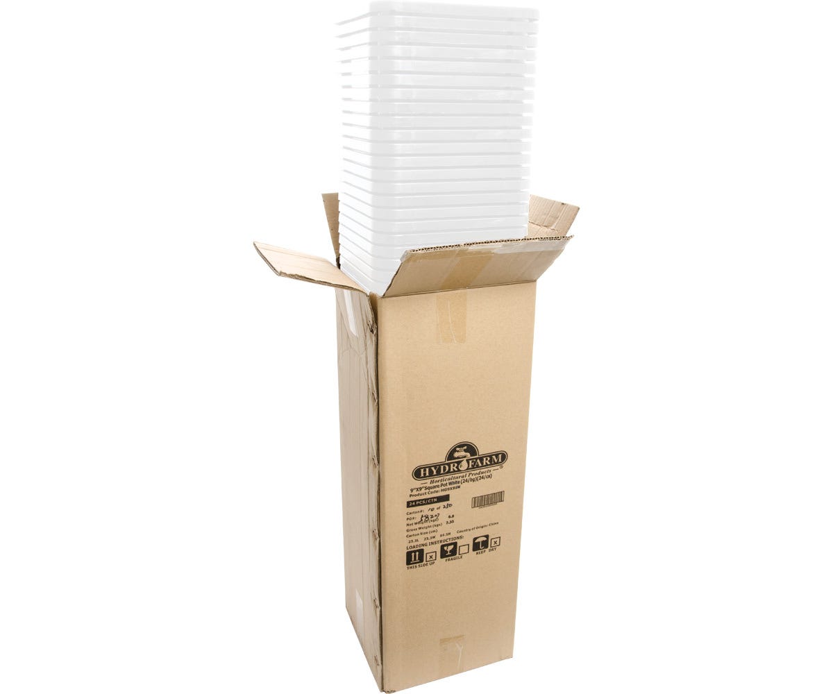 9 inch x 9 inch Square White Pot, 10 inch Tall, 24 per case