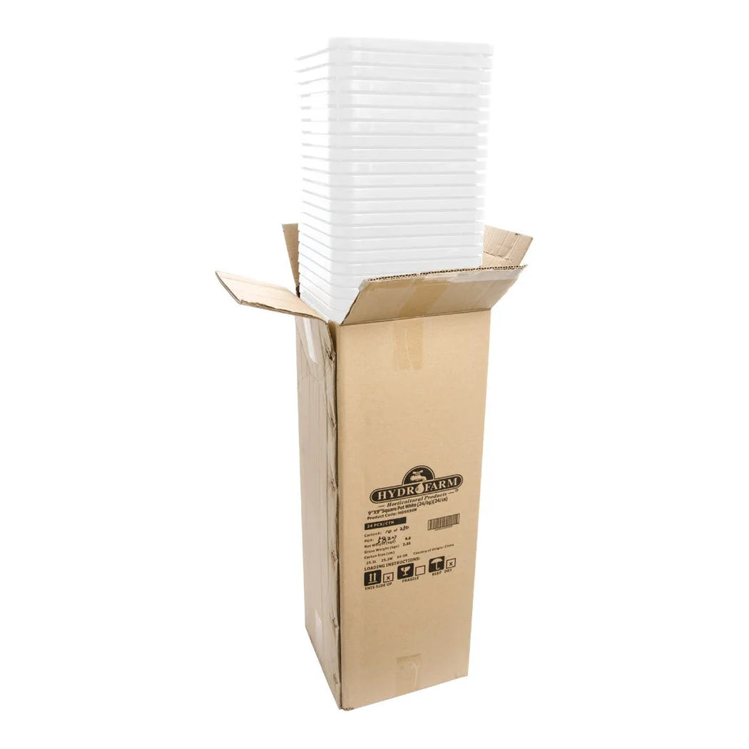 9 inch x 9 inch Square White Pot, 10 inch Tall, 24 per case - case of 24, packed carton