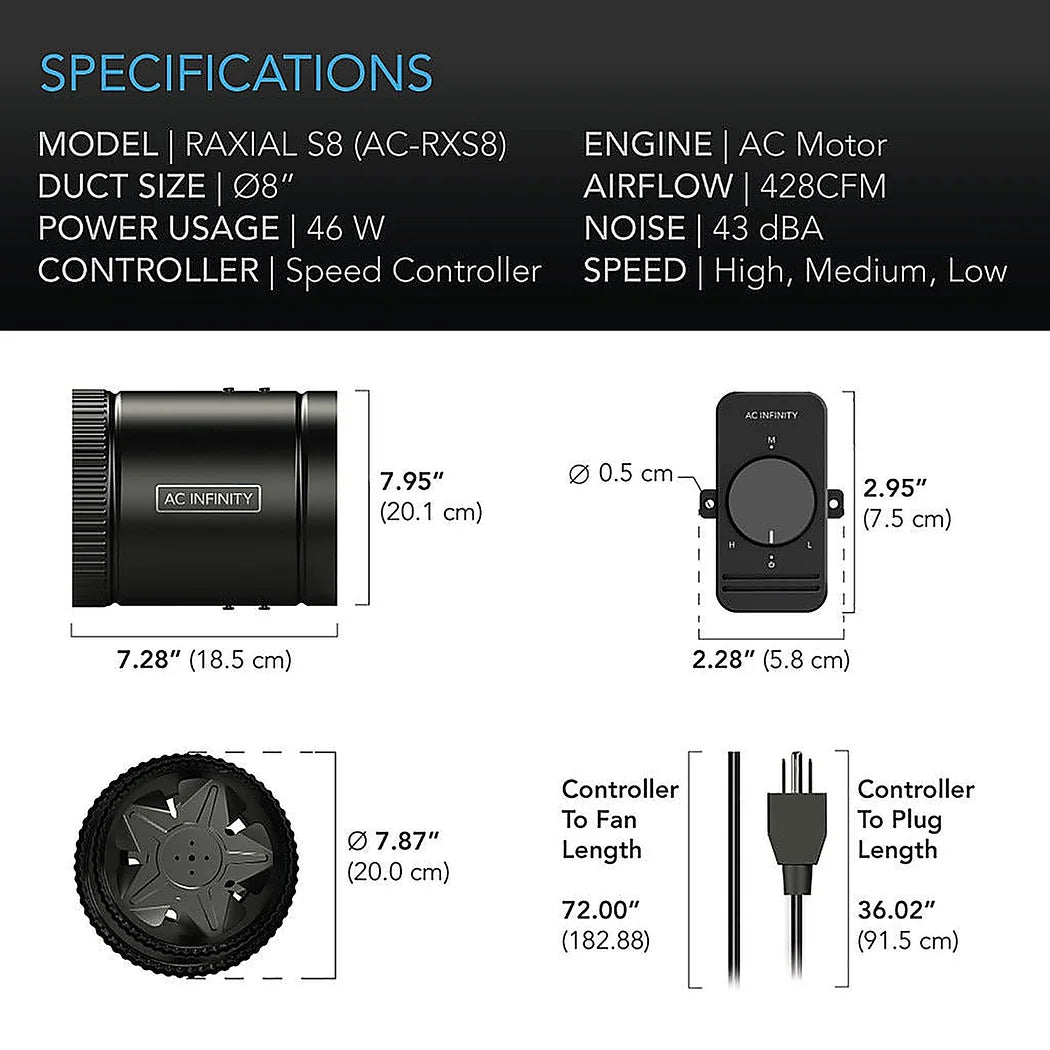 AC INFINITY RAXIAL S8 specs