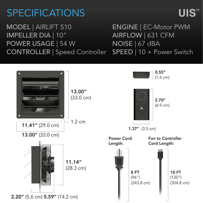 AC Infinity AIRLIFT S-Series 10in specifications