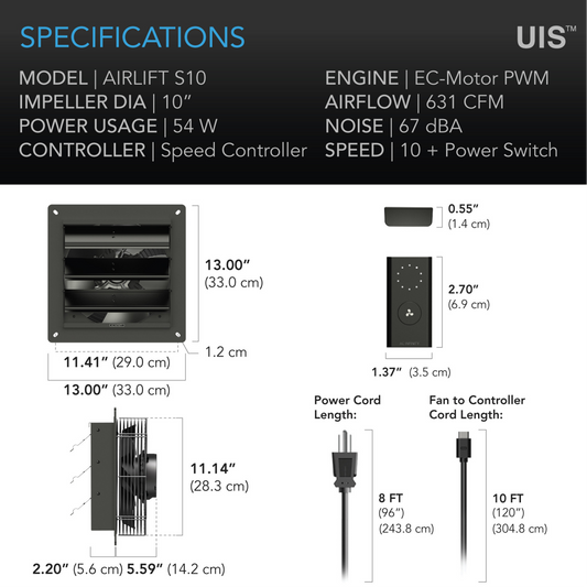AC Infinity AIRLIFT S-Series 10in specifications