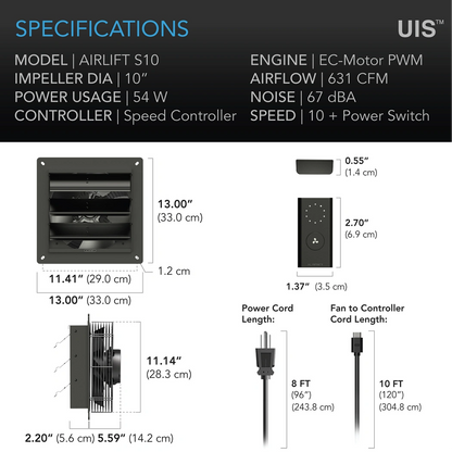AC Infinity AIRLIFT S-Series 10in specifications