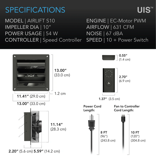 AC Infinity AIRLIFT S-Series 10in specifications