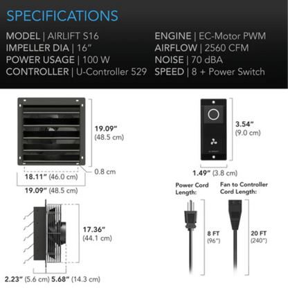AC Infinity AIRLIFT S-Series 16in specifications