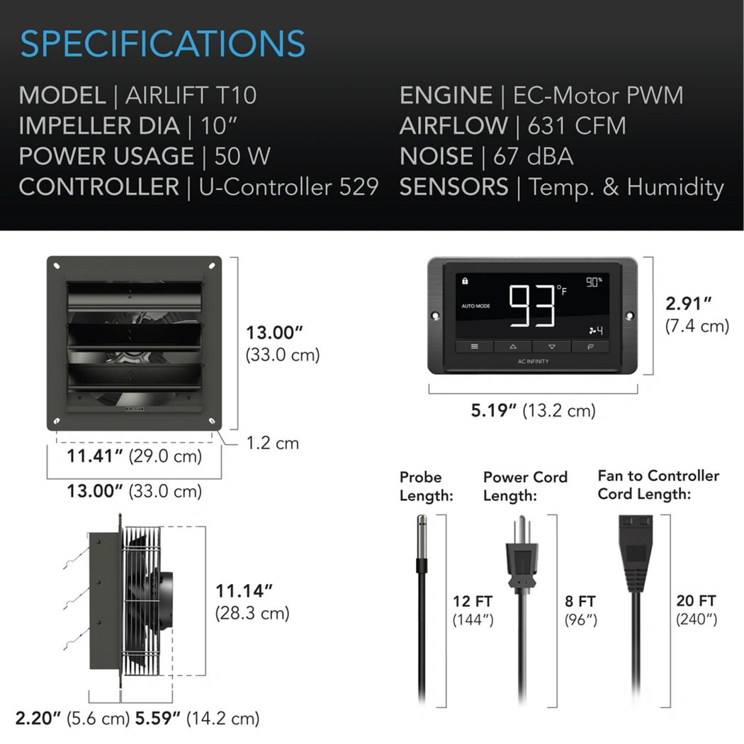 AC Infinity AIRLIFT T-Series 10in specifications