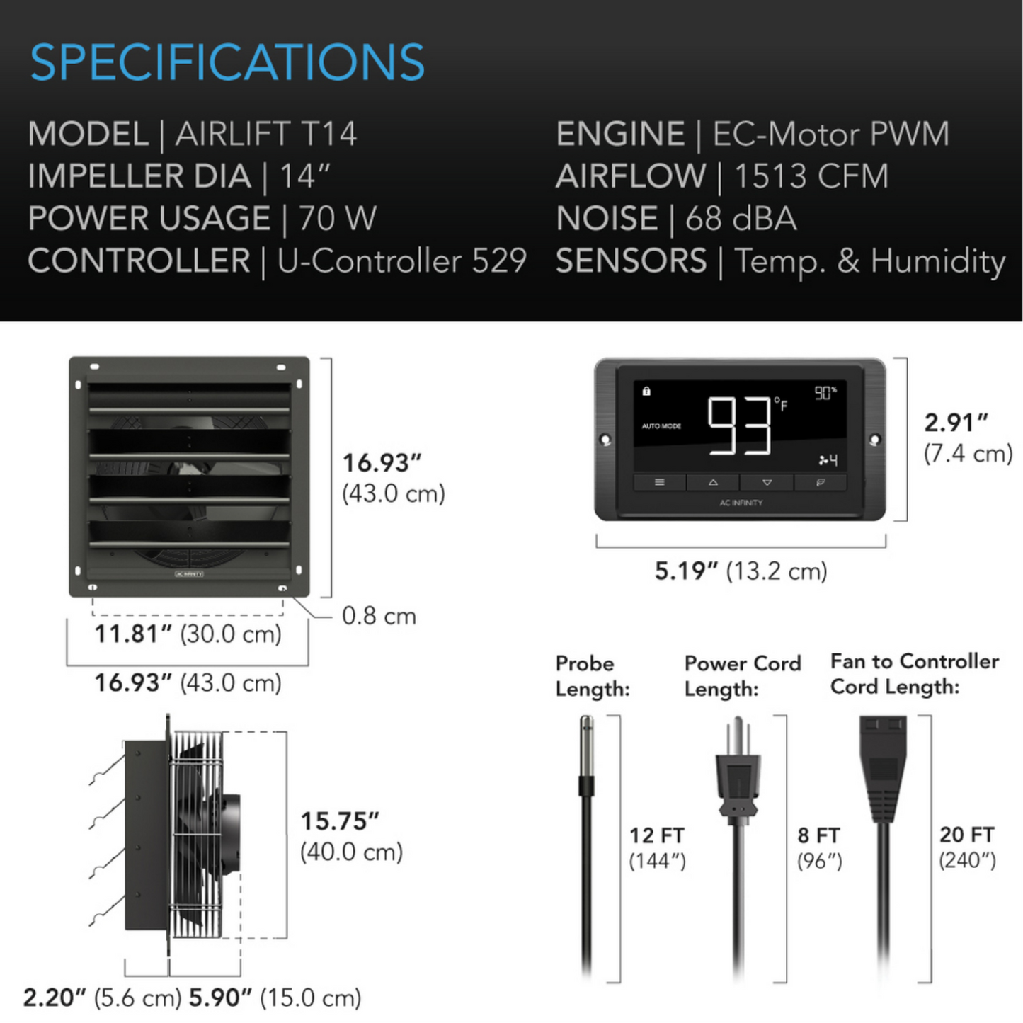 AC Infinity AIRLIFT T-Series 14in specifications