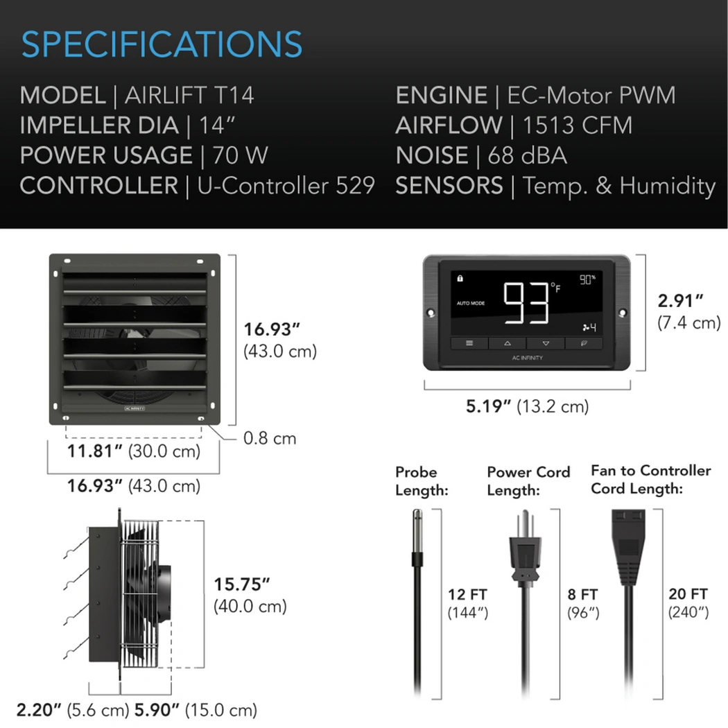 AC Infinity AIRLIFT T-Series 14in specifications