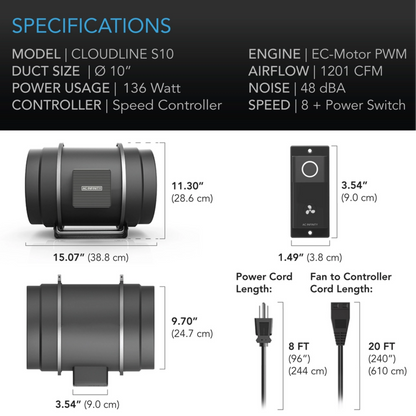 AC Infinity CLOUDLINE S-Series 10in specifications
