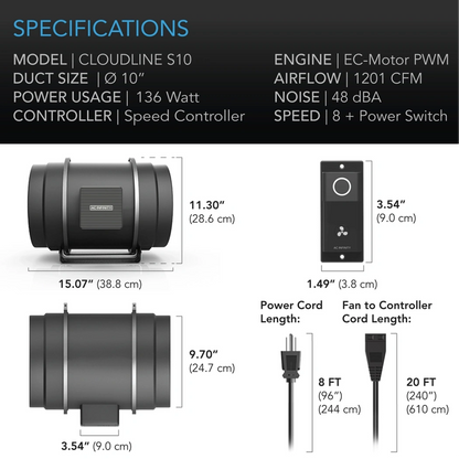 AC Infinity CLOUDLINE S-Series 10in specifications