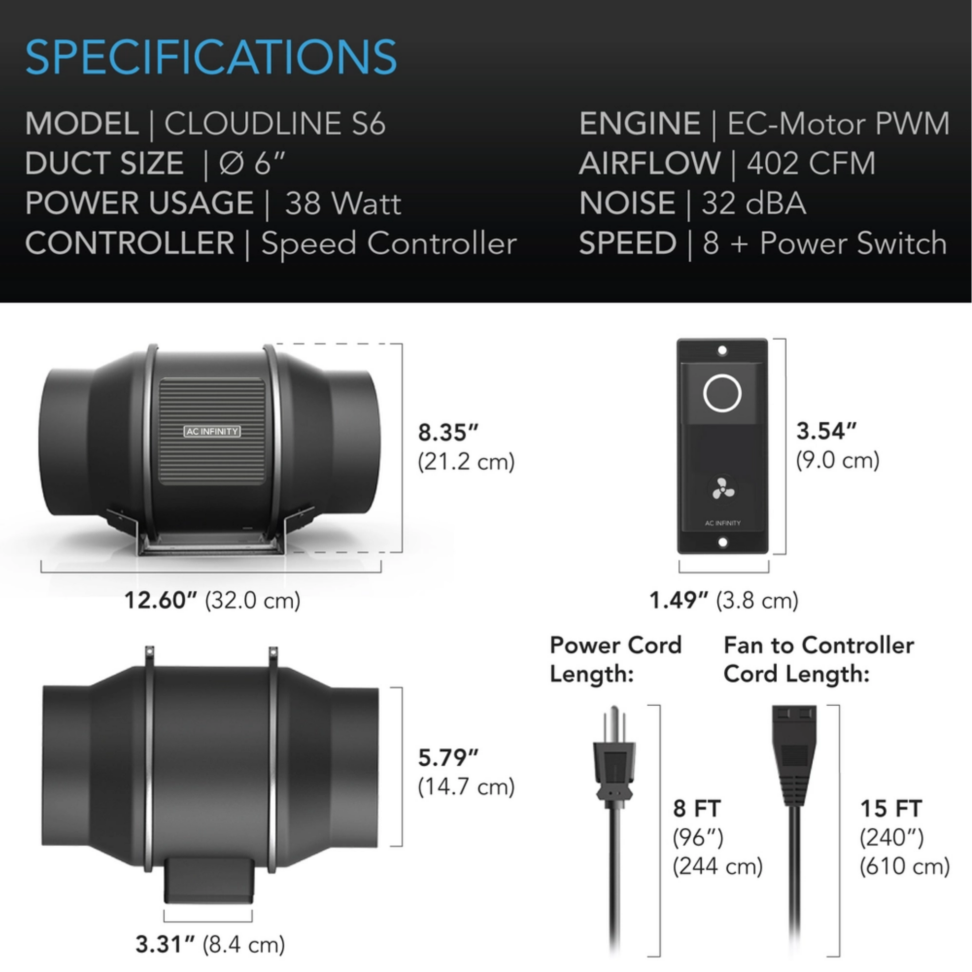 AC Infinity CLOUDLINE S-Series 6in specifications