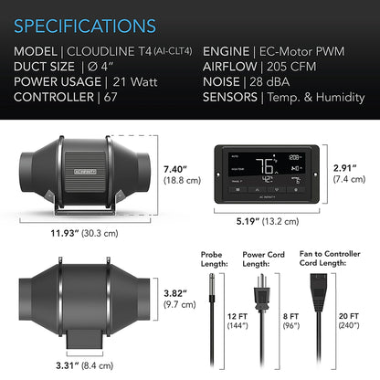 AC Infinity CLOUDLINE T-Series 4in specs
