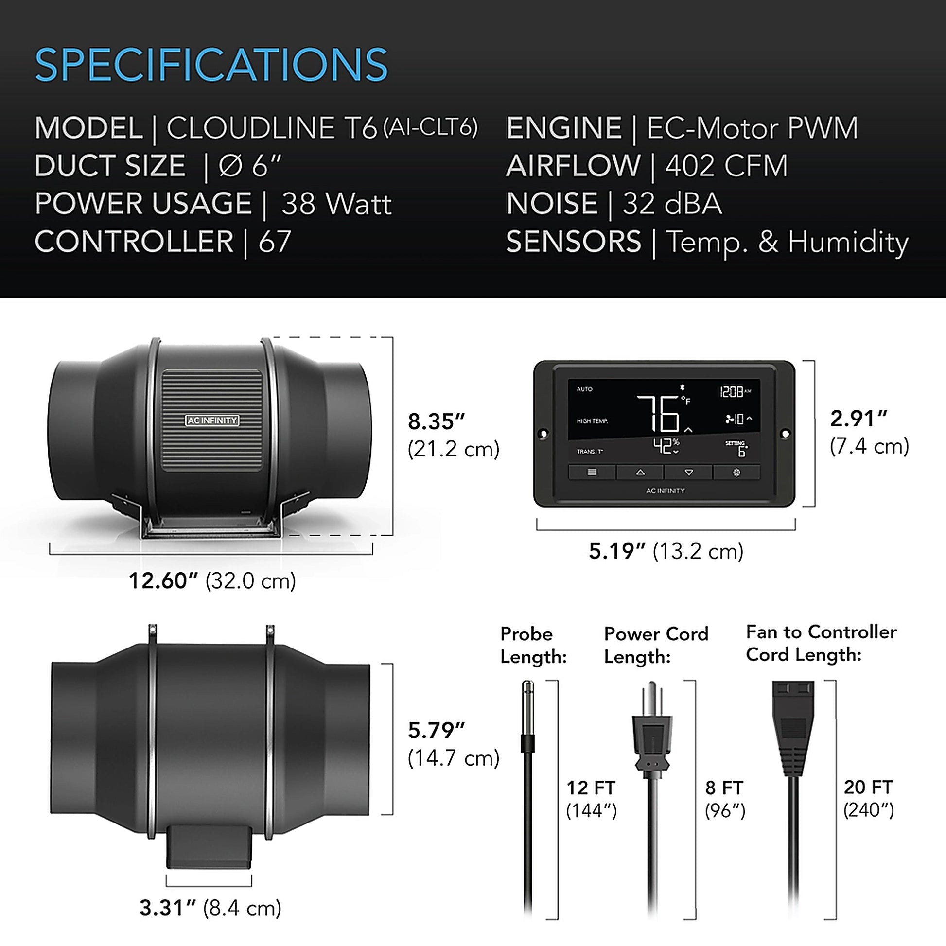 AC Infinity CLOUDLINE T-Series 6in specs