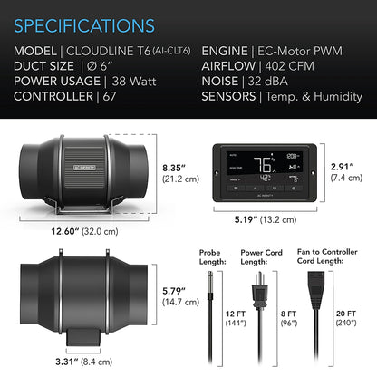 AC Infinity CLOUDLINE T-Series 6in specs