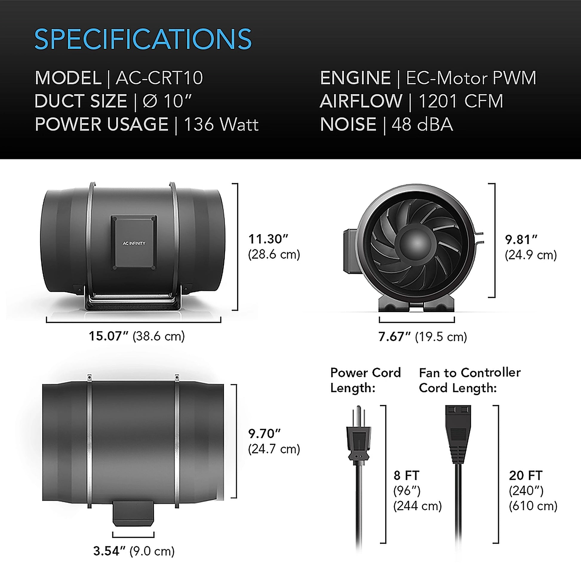 AC Infinity CLOUDWAY T-Series 10in specs