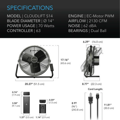AC Infinity Cloudlift S-Series S-14 Fan specifications