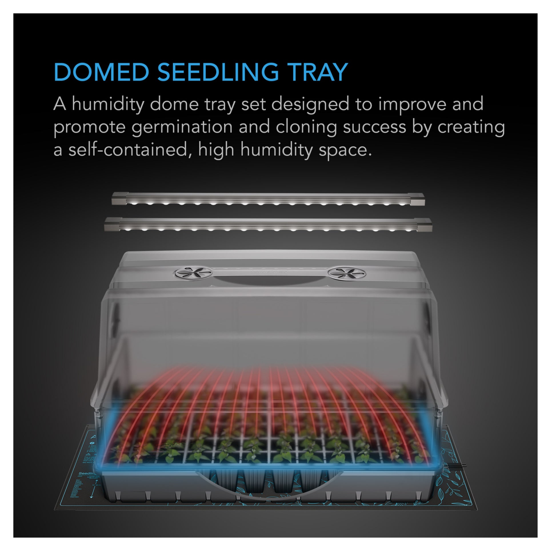 AC Infinity Humidity Dome, Germination Kit with Seedling Mat - domed seedling tray