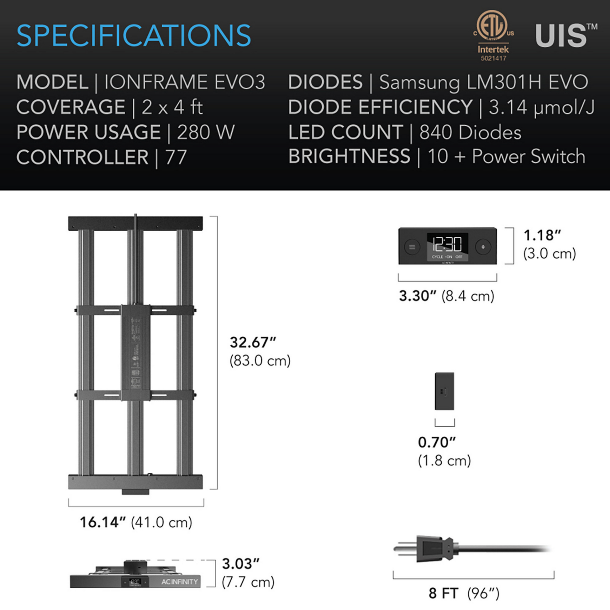 AC Infinity IONFRAME EVO3 specifications
